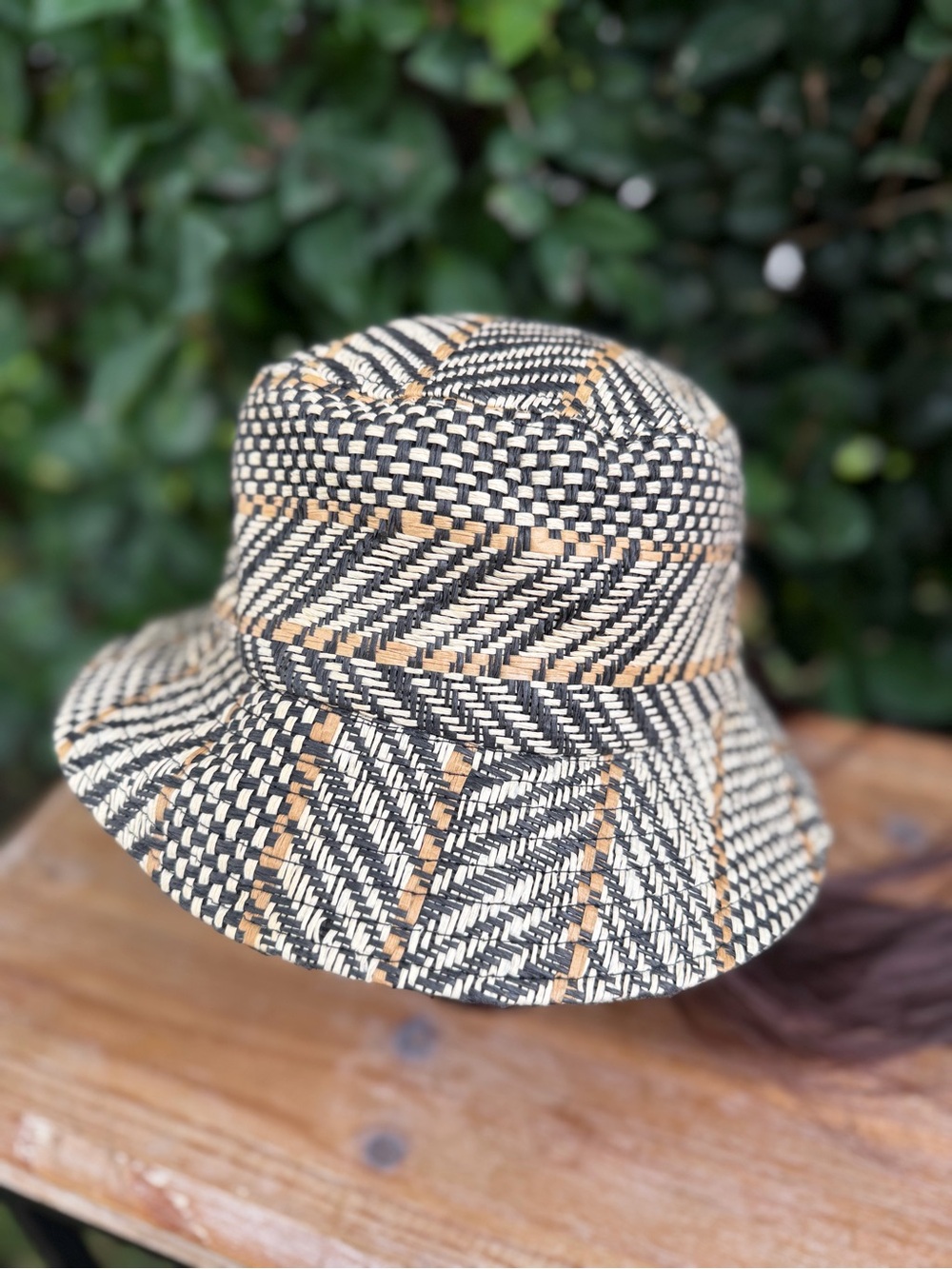 San Diego Hat Company Woven Bucket Hat in Black, Cream & Tan